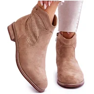 Botki damskie - S.Barski Damskie Zamszowe Botki Na Płaskim Obcasie Beżowe Liana beżowy - miniaturka - grafika 1