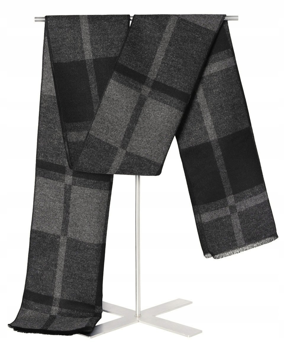 Szal Szalik Męski Ciepły Zimowy Grafitowo - Szary W Kratę Kratkę