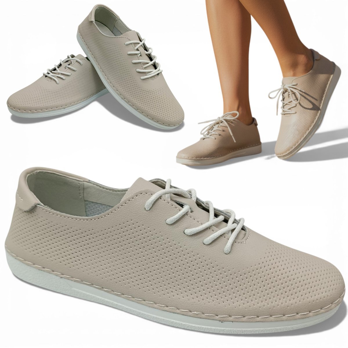 Półbuty Damskie SKÓRZANE Sportowe Ażurowe Wiosenne Oddychające Barski 38