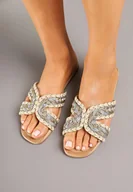 Klapki i japonki damskie - Beżowe Klapki z Plecionką w Stylu Boho Felmirella - miniaturka - grafika 1