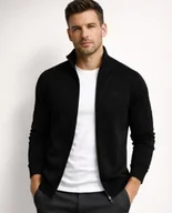 Swetry męskie - Sweter męski na suwak z stójką bawełniany czarny Recea - miniaturka - grafika 1