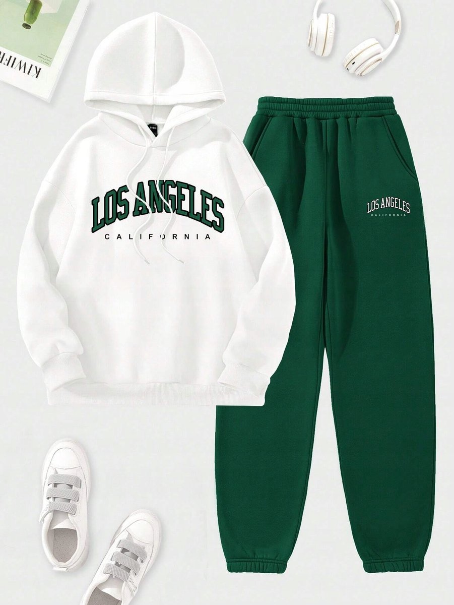 SHEIN KOMPLET DRESOWY Z NADRUKIEM LOS ANGELES Z KAPTUREM M 1KA