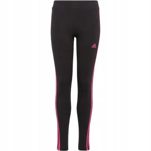 Legginsy dla dzieci adidas Essentials 3-Stripes Cotton Tights czarno-różowe - Legginsy - miniaturka - grafika 1