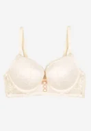 Biustonosze - Beżowy Biustonosz Push Up Ozdobiony Koronką Neavia - miniaturka - grafika 1