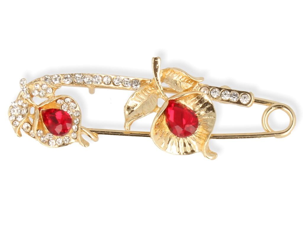 Broszka agrafka złota z czerwonymi cyrkoniami