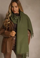 Apaszki i szaliki damskie - Ciemnozielony Szalik z Wiskozą Bawełną i Frędzlami Siathlin - miniaturka - grafika 1