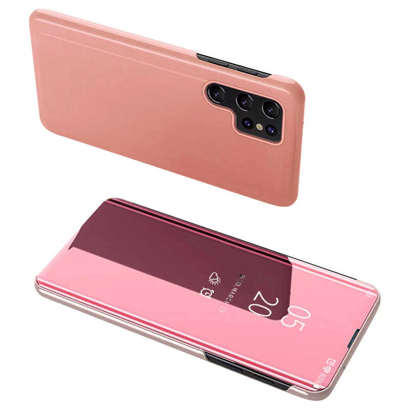 Hurtel Clear View Case etui do Samsung Galaxy S23 Ultra pokrowiec z klapką różowe