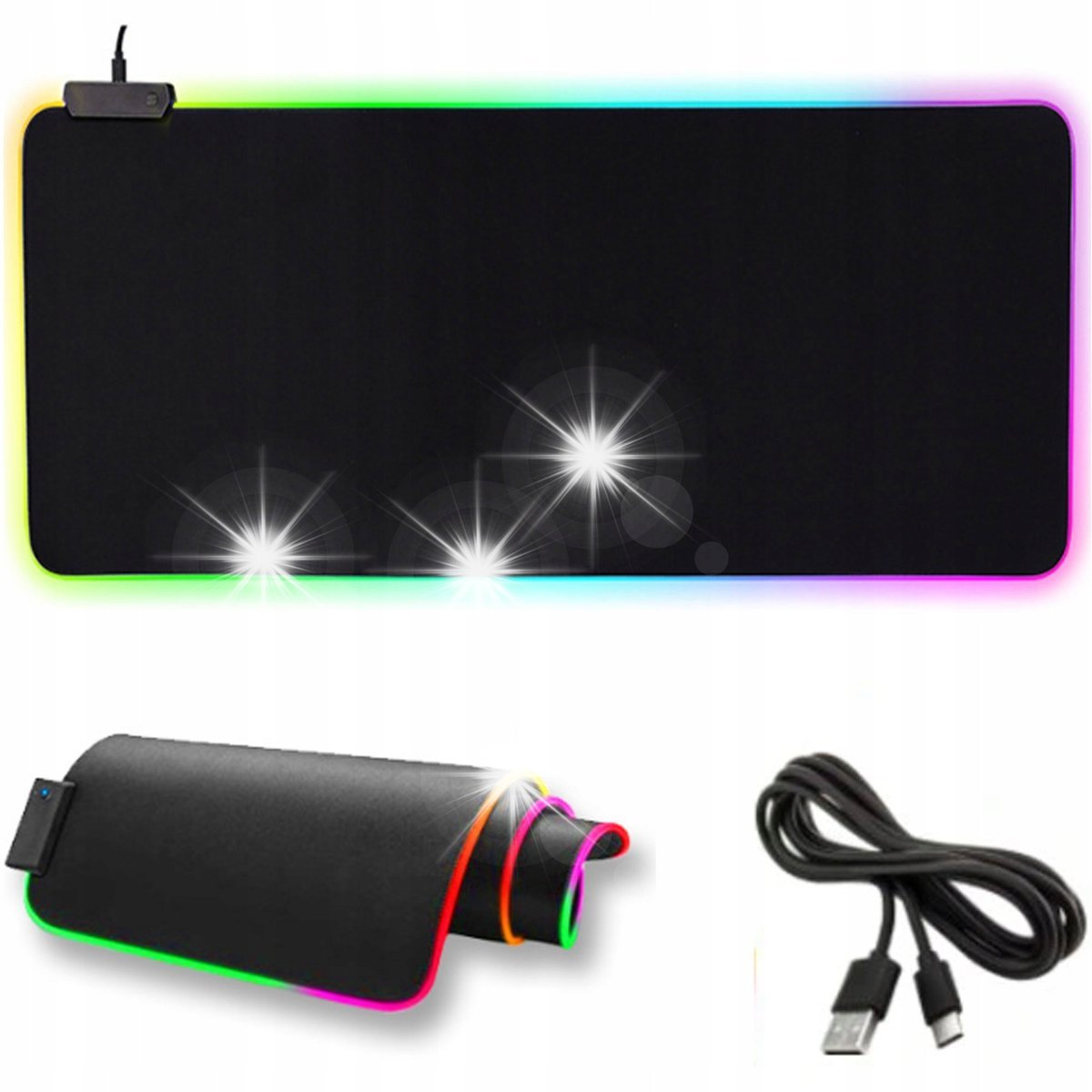 DUŻA GAMINGOWA PODKŁADKA POD MYSZ KLAWIATURE 30x80 LED RGB PODŚWIETLANA USB