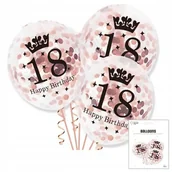 Balony i akcesoria - ZESTAW BALONÓW Z KONFETTI ZŁOTE NA 18 URODZINY JUBILUSZOWE URODZINOWA 3szt - miniaturka - grafika 1