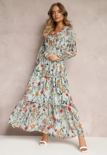 Miętowa Rozkoszowana Sukienka Maxi z Falbankami i Gumką w Talii Leezasa - Renee - Sukienki Miętowa Rozkoszowana Sukienka Maxi z Falbankami i Gumką w Talii Leezasa - Renee - Sukienki - miniaturka - grafika 1