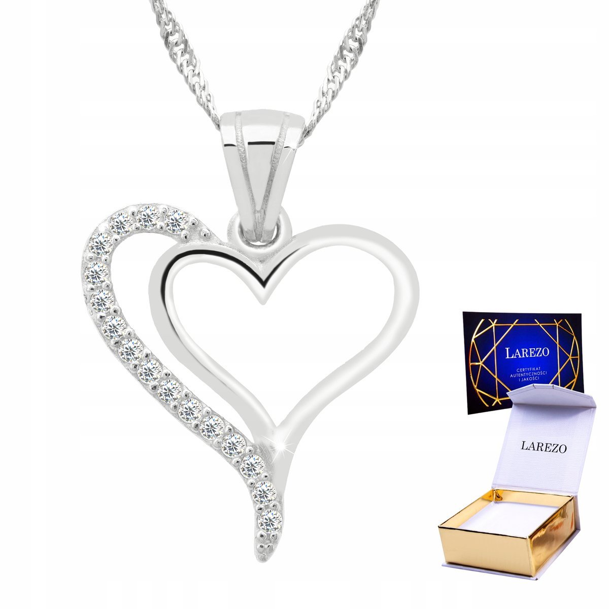 Naszyjnik Srebrny 925 Podwójne Serce Miłość Love z Cyrkoniami Dwa Serca