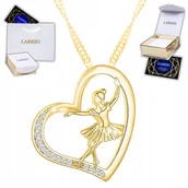 Naszyjniki - Złoty Naszyjnik SREBRO 925 Serduszko Baletnica z Cyrkoniami Pozłacany 585 - miniaturka - grafika 1