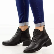 Botki damskie - Czarne skórzane botki damskie na obcasie Sergio Leone Bt25439S - miniaturka - grafika 1