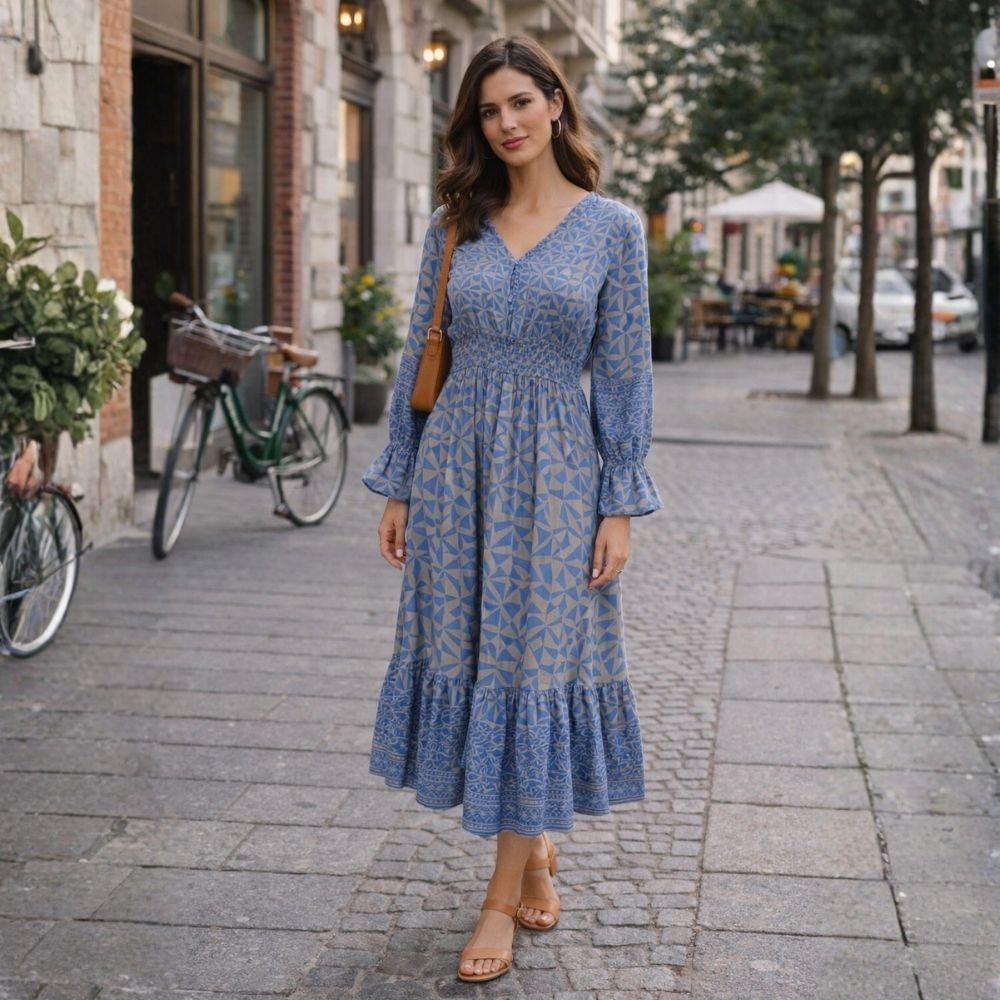 Sukienka damska Włoska wiskoza 100% niebieska boho midi S