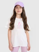 Koszulki dla dziewczynek - 4F T-shirt regular z nadrukiem dziewczęcy - biały 146 (10-11 lat) - miniaturka - grafika 1