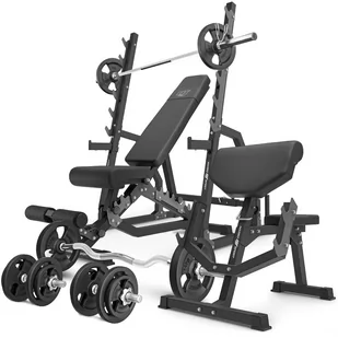 Zestaw MS6_2.0_83KG | Ławka dwustronna + stojaki bramowe + Ławka Scotta (modlitewnik) z regulacją podparcia + zestaw gryfów i obciążeń 83 kg - Marbo Sport - Ławki treningowe - miniaturka - grafika 1