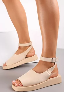 Sandały damskie - Beżowe Sandały z Kwadratowym Noskiem na Platformie Kalila - grafika 1