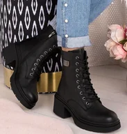 Botki damskie - Skórzane botki damskie glany JK/B-3-124 czarne na suwak roz ,36 - miniaturka - grafika 1