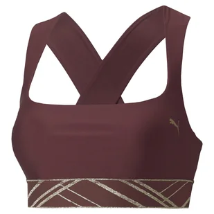 Damski Stanik sportowy PUMA MID IMPACT DECO GLAM BRA AUBERGINE-DECO 52225342 – Bordowy - Biustonosze - miniaturka - grafika 1