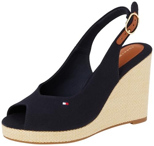 TOMMY HILFIGER Damska flaga HIGH WEDGE ESPAD SLINGBACK Espadryle, niebieska (Space Blue), 36 UK, Niebieski kosmiczny niebieski, 39 EU