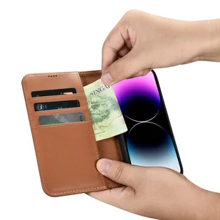 iCarer Wallet Case 2in1 etui iPhone 14 Pro Max skórzany pokrowiec z klapką Anti-RFID brązowy (WMI14220728-BN) - Etui i futerały do telefonów - miniaturka - grafika 12