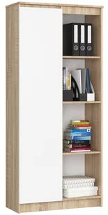 REGAŁ BIUROWY R 80 cm CLP 1 DRZWI 4 PÓŁKI SONOMA / BIAŁY - Regały biurowe - miniaturka - grafika 2