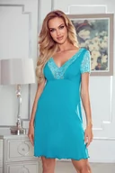 Bielizna nocna - Koszula Nocna Z Krótkim Rękawem I Koronką Ismena Eldar Turkusowa  S - miniaturka - grafika 1