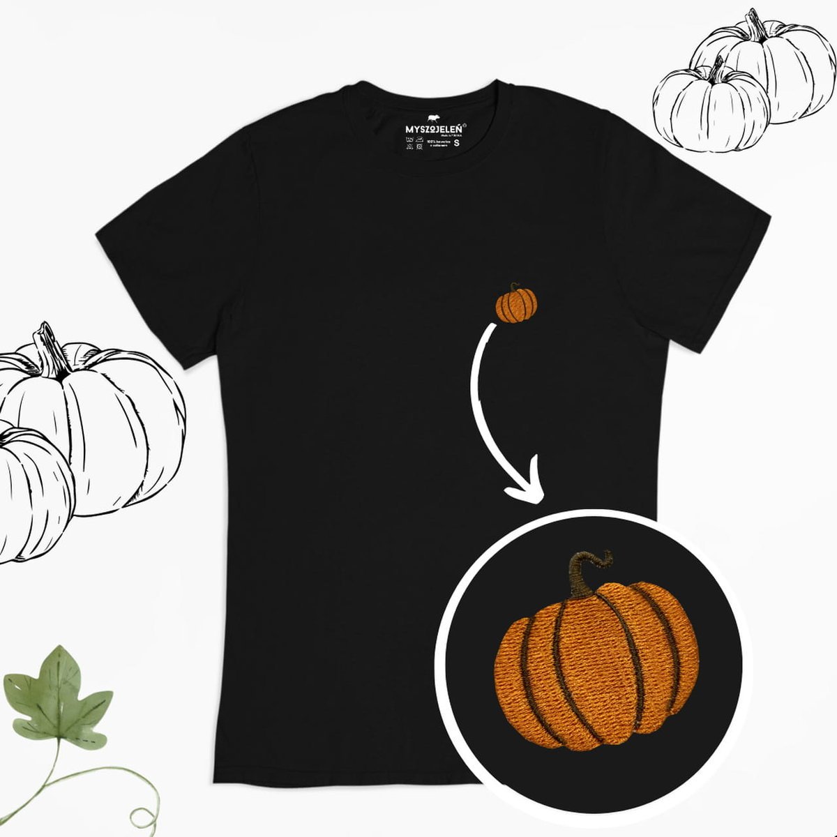 Haftowany T-shirt - DYNIA - czarny S