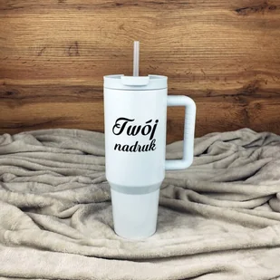 Biały kubek termiczny 1200 ml ze stali nierdzewnej z prostą rączką z Twoim nadrukiem - Kubki termiczne - miniaturka - grafika 1