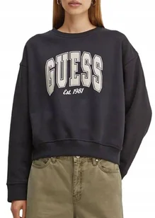 GUESS CZARNA BLUZA BAWEŁNIANA Z LOGO I DŁUGIM RĘKAWEM L GMB - Bluzy damskie - miniaturka - grafika 1
