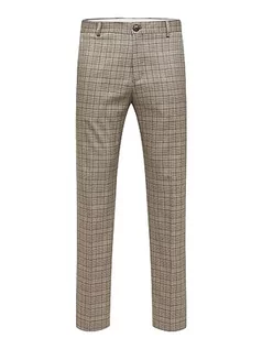 Spodnie męskie - SELECTED HOMME Spodnie męskie 175 Slim Fit w kratkę, Brownie, 54 - grafika 1