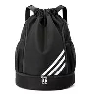 Torebki damskie - Plecak ze sznurkiem Sportowa torba na siłownię z przegródką na buty Wodoodporna torba na sznurek dla mężczyzn kobiet Czarny - miniaturka - grafika 1