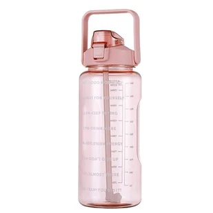 Butelka motywacyjna na wodę 2000 ml, Bidon z miarką siłownia fitness Różowy 2l - Shakery i bidony sportowe - miniaturka - grafika 1