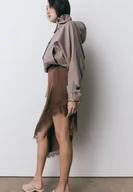 Spódnice - Stradivarius Asymetryczna spódnica satynowa Brązowy XS - miniaturka - grafika 1