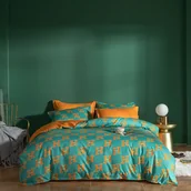 Pościel - Komplet Pościeli Dwustronnej 160X200 Zielona Pomarańczowa Geometria Litery - miniaturka - grafika 1