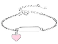 Bransoletki - Srebrna bransoletka 925 dla dziecka z różowym emaliowanym serduszkiem - miniaturka - grafika 1