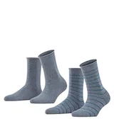 Skarpetki damskie - FALKE Kobiety Skarpety Happy Stripe 2-Pack W SO Bawełna z wzorem 2 Pak, Szary (Light Grey Melange 3390), 35-38 - miniaturka - grafika 1