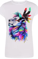Koszulki i topy damskie - Lew Kolorowy Damski T-shirt Modny Nadruk Rozm.XXL - miniaturka - grafika 1