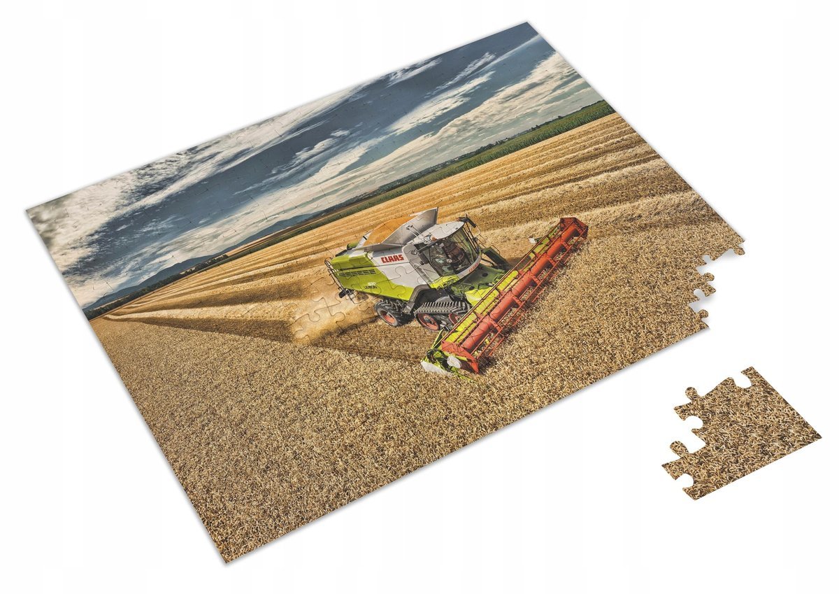 PUZZLE Duży Kombajn Zbożowy Claas + IMIĘ Pudełko 120 el.