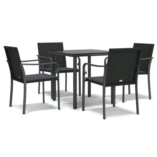 Zestaw mebli ogrodowych czarny rattan PE, stół 80x80x74 cm, krzesła 56x5