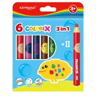 Przybory szkolne - Kredki Keyroad Świecowe Colorix Jumbo Z Temperówką 3In1 6 Kolorów - miniaturka - grafika 1