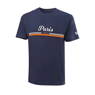 Koszulki męskie - Wilson T-shirt męski PARIS 2021 TECH T-SHIRT niebieski niebieski (morski) / biały/pomarańczowy S WRA800302SM - grafika 1