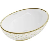 Umywalki - Mexen Elza umywalka nablatowa 40 x 33 cm, biała/złota wzór kratka - miniaturka - grafika 1