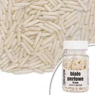 Posypka cukrowa MAKARONIKI BIAŁE perłowe Sweet Decor, 40 g - Dodatki do ciast w proszku - miniaturka - grafika 1