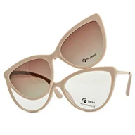 Okulary korekcyjne, oprawki, szkła - Blado różowe damskie kocie okulary do komputera z nakładką przeciwsłoneczną Clip-on 2593-2 - miniaturka - grafika 1