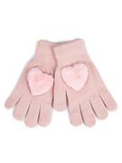 Rękawiczki dla dzieci - Rękawiczki Dziewczęce Pięciopalczaste Futrzane Serce Różowe 18 Cm - miniaturka - grafika 1