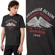 Koszulki męskie - Wrangler AMERICANA TEE Faded T-Shirt czarna bawełniana koszulka nadruk S - miniaturka - grafika 1