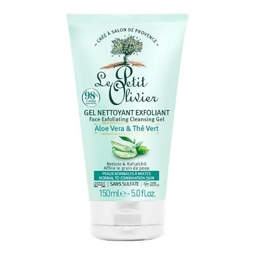 LE PETIT OLIVIER - Oczyszczający żel oczyszczający - Aloe Vera i zielona herbata - Czyści i chłodzi - Skóra normalna do mieszanej - 98% pochodzenia naturalnego - bez siarczanów - Wyprodukowano we