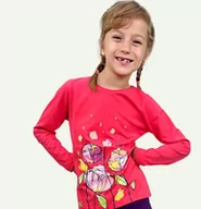 Bluzki dla dziewczynek - T-shirt z długim rękawem dla dziewczynki, z kwiatami, ciemnoróżowy 3-8 lat - miniaturka - grafika 1