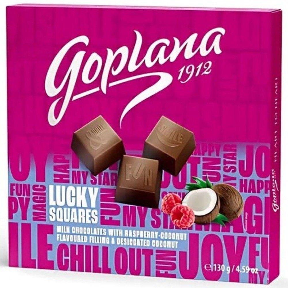 Goplana Lucky Squares Czekolada malinowo-kokosowa 130 g